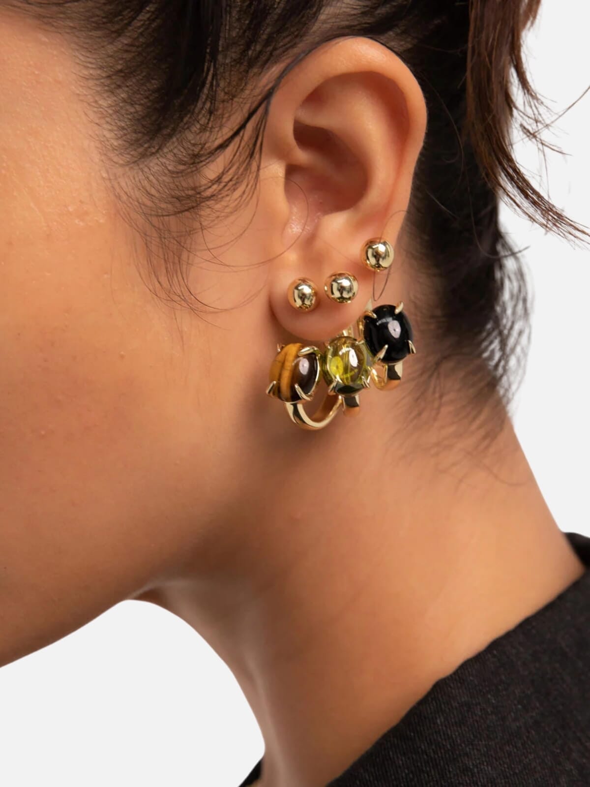 Accord Punk Earrings: Brass + 18K Gold Plating + Peridot Earrings F+H Jewellery 