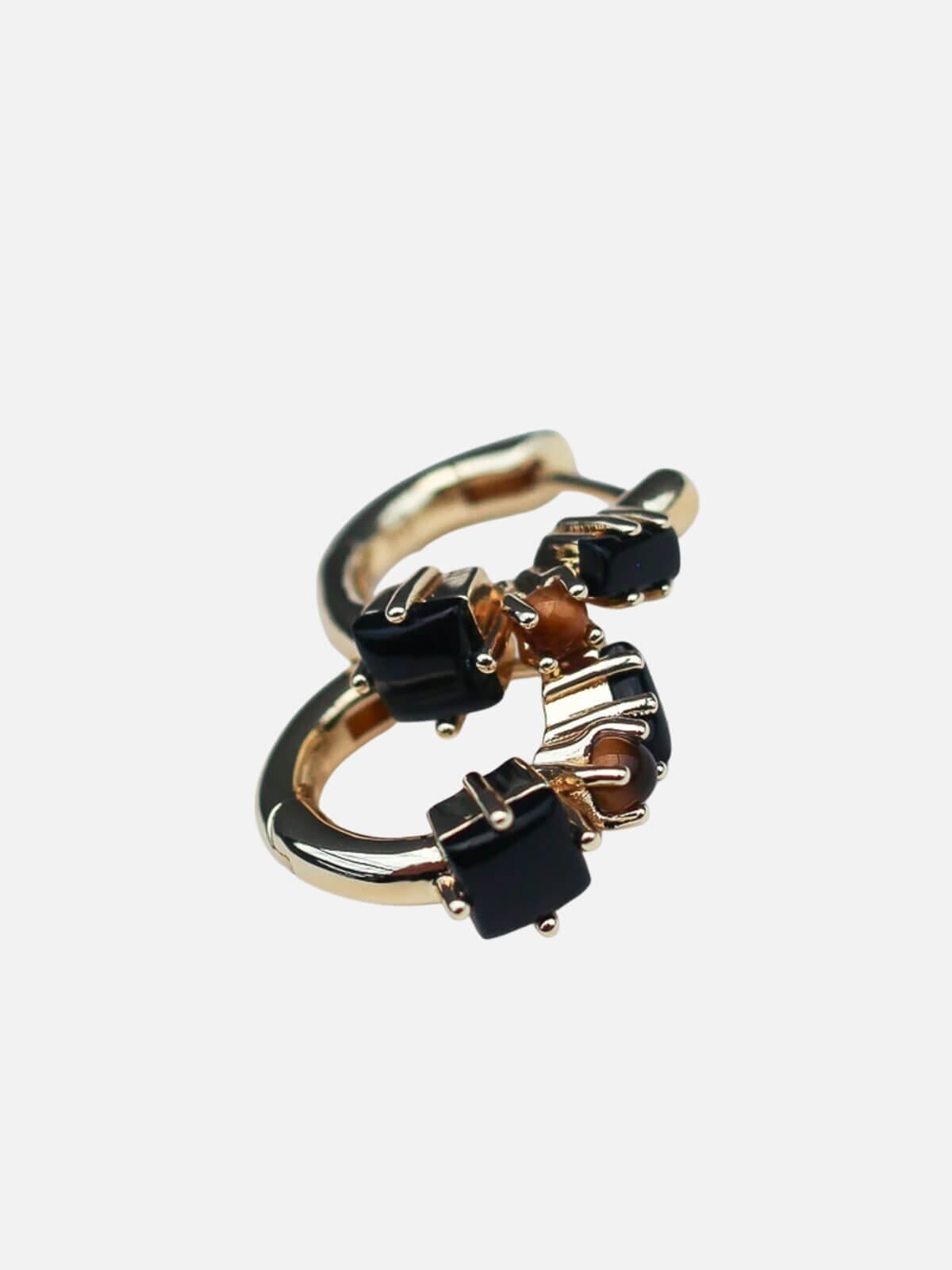 Fantasy Gemstone Huggies: Onyx + Tigers Eye Earrings F+H Jewellery 