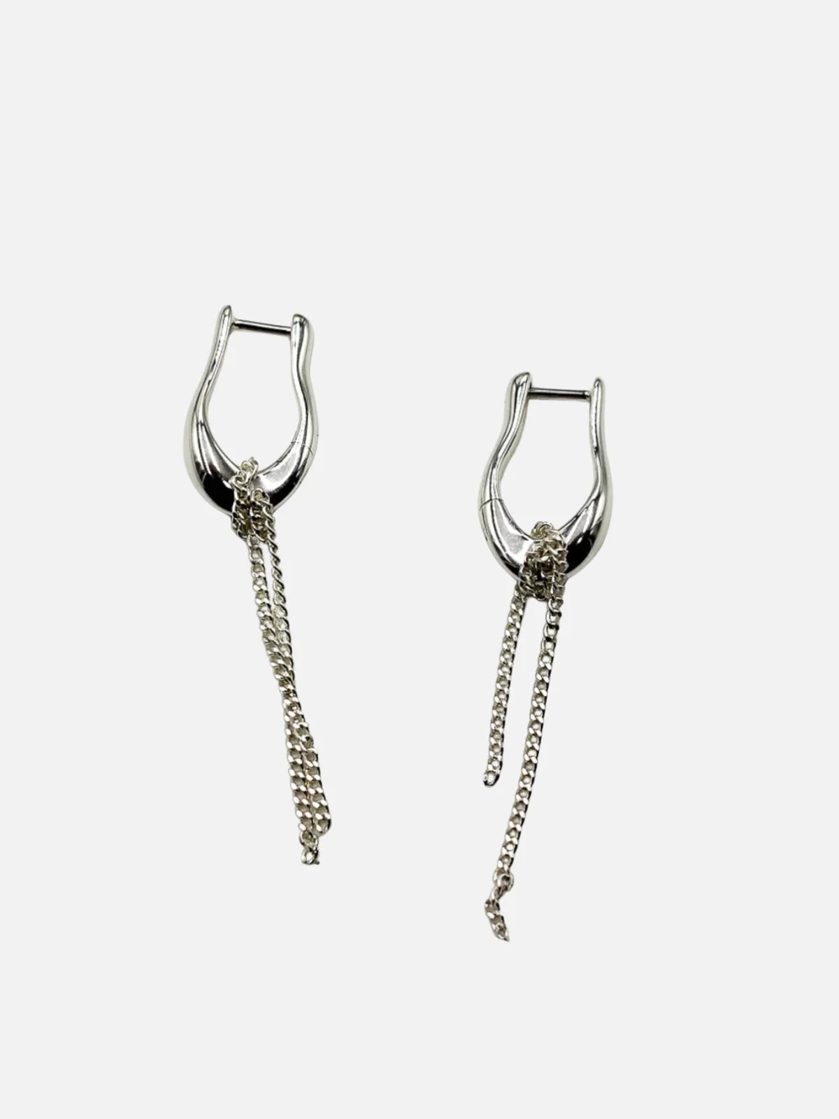Formation Link Huggies with Chain - Silver