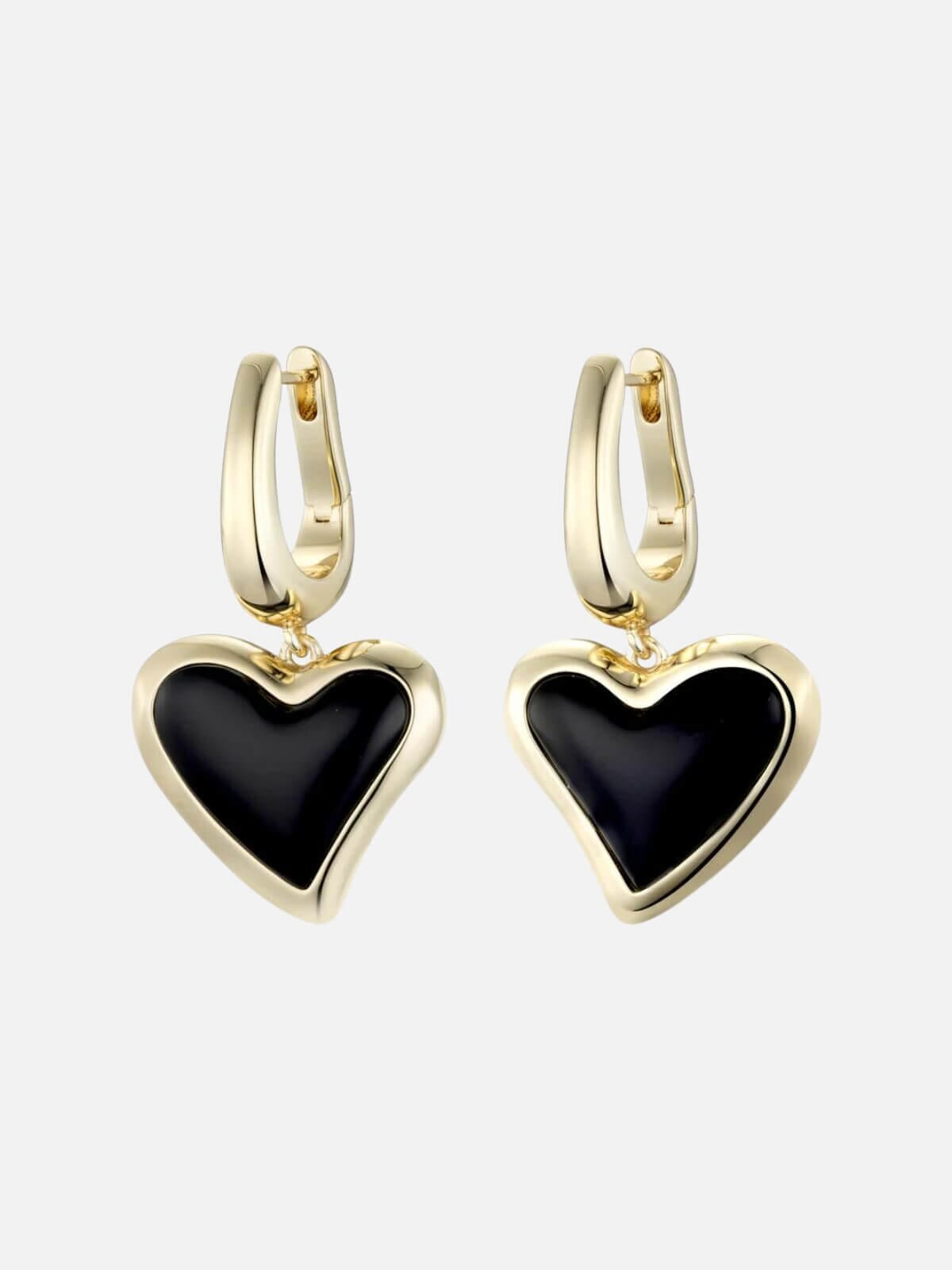 F+H | Whitney Heart Charm Earrings: Brass + 18K Gold Plating + Onyx | Perlu