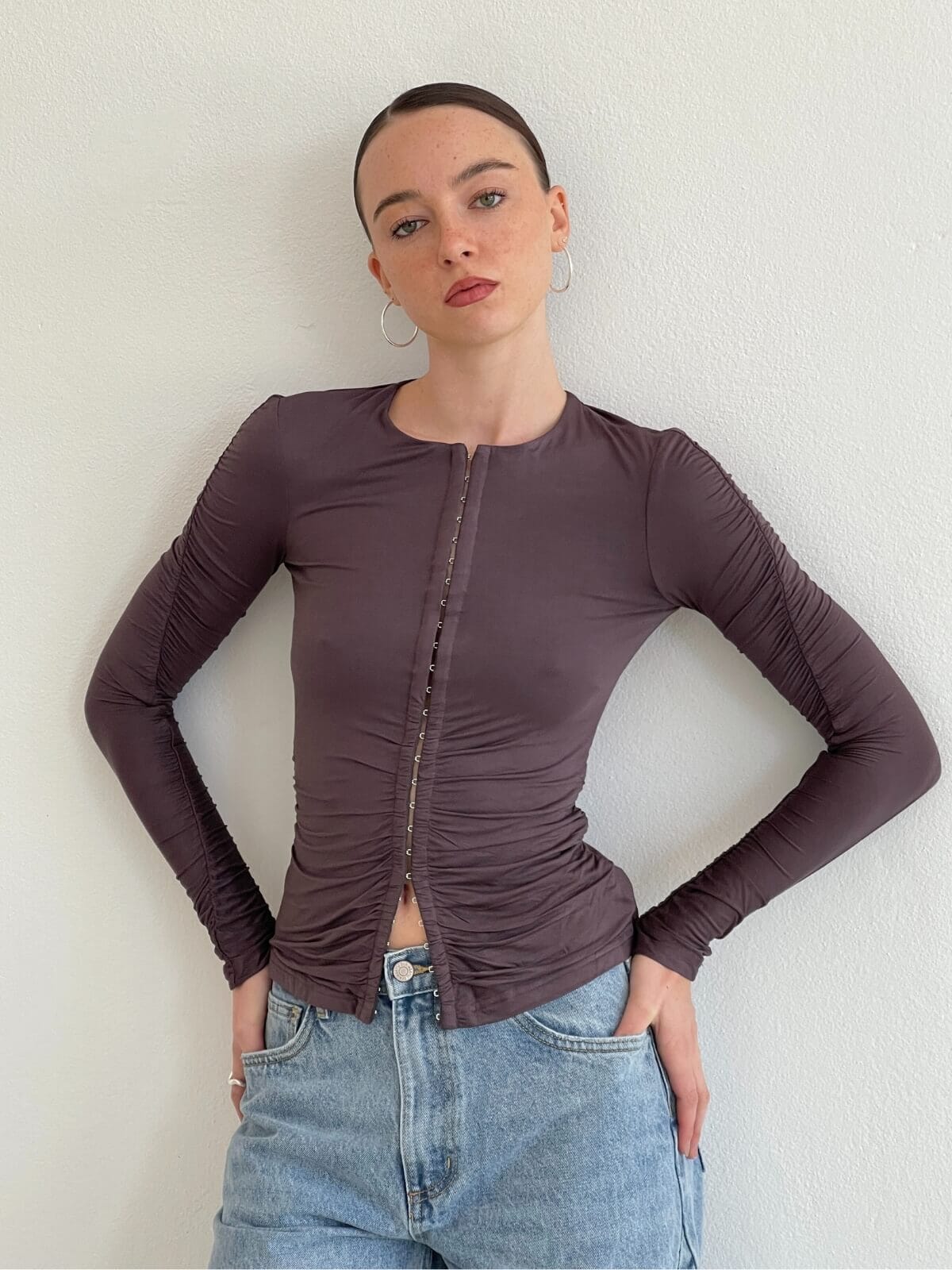 Pernille Ruched Top - Cognac Tops Hansen and Gretel 