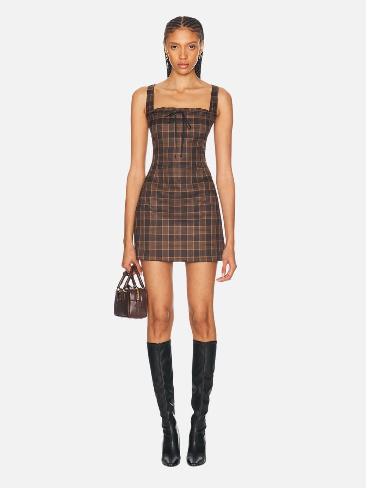 Miaou | Laced Ginger Dress - Plaid Brown | Perlu