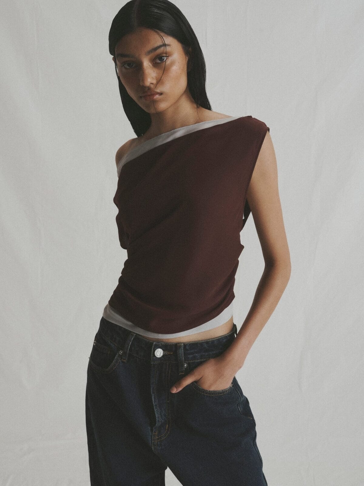 Bardot Top - Merlot/Silver Tops One Of Others 