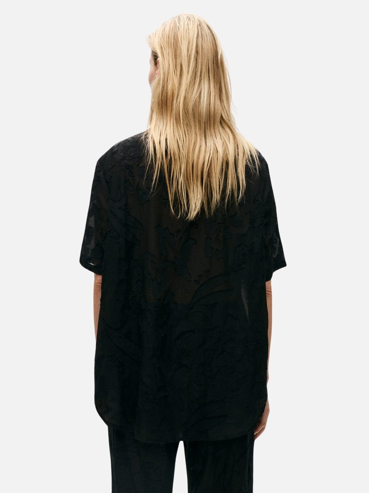 Silk Laundry | Clip Silk Short Sleeve Boyfriend Shirt - Tulipa Black | Perlu