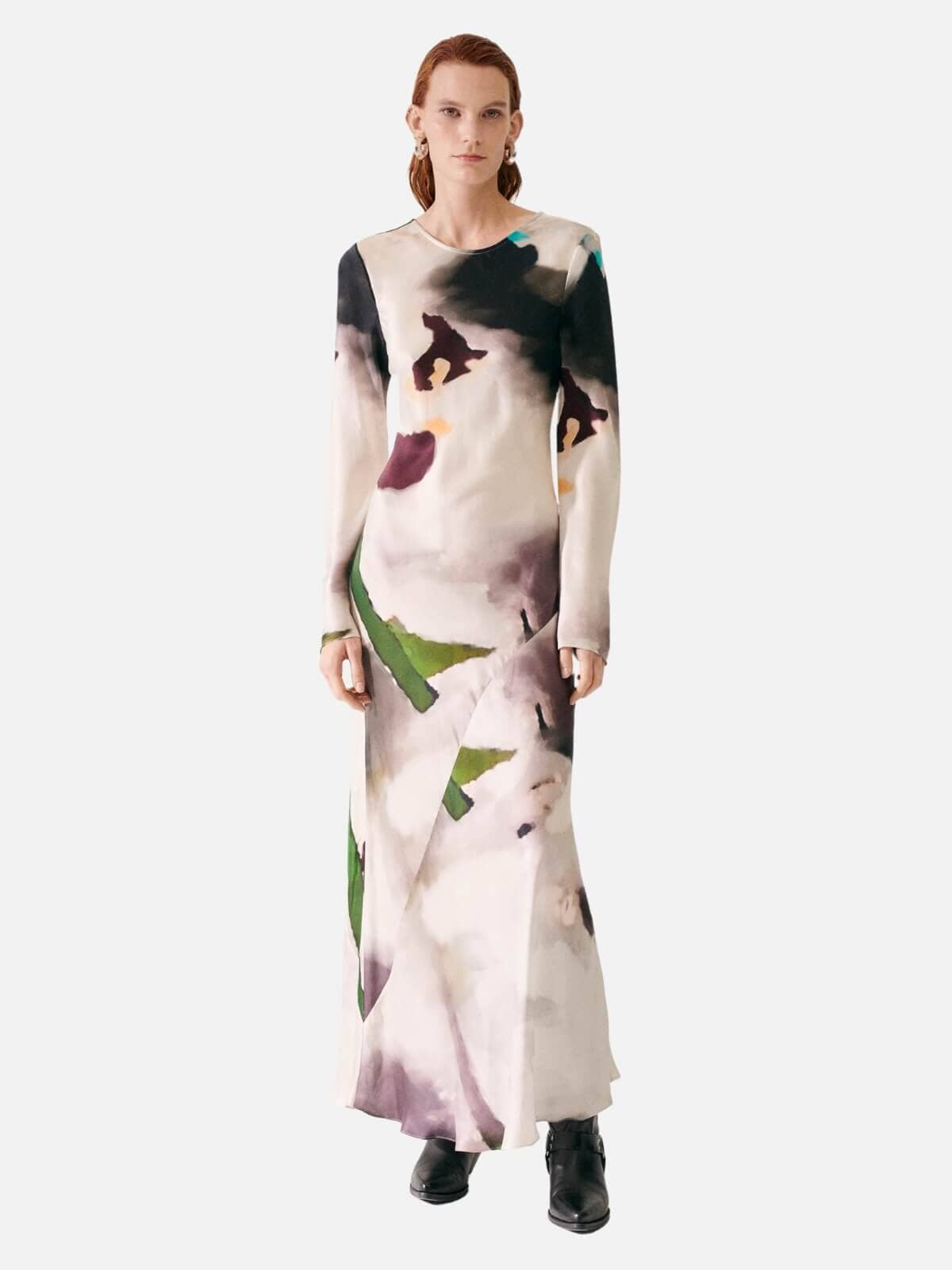 Silk Laundry | Full Sleeve Bias Dress - Phosphate | Perlu