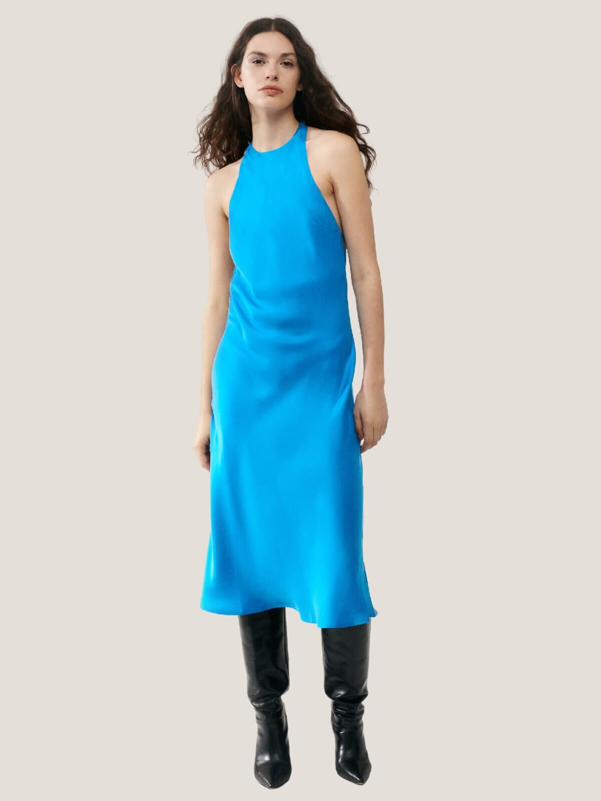 Silk Laundry | Halter Dress - Coast Blue | Perlu