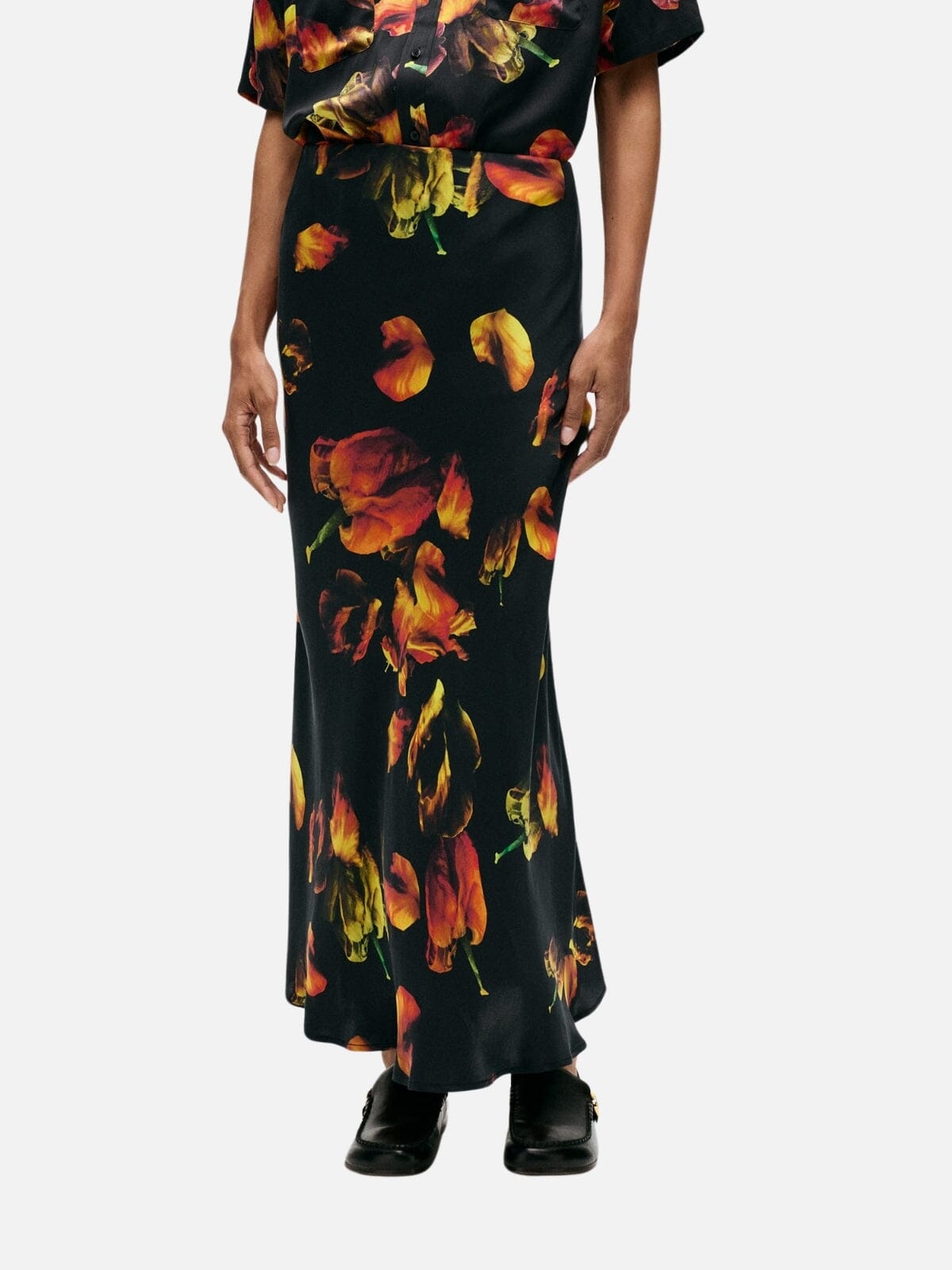 Long Bias Cut Skirt - Tulipa Black Skirts Silk Laundry 