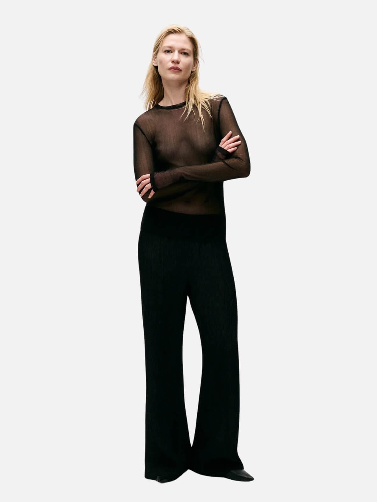 Mesh Long Sleeve Top - Black Tops Silk Laundry 