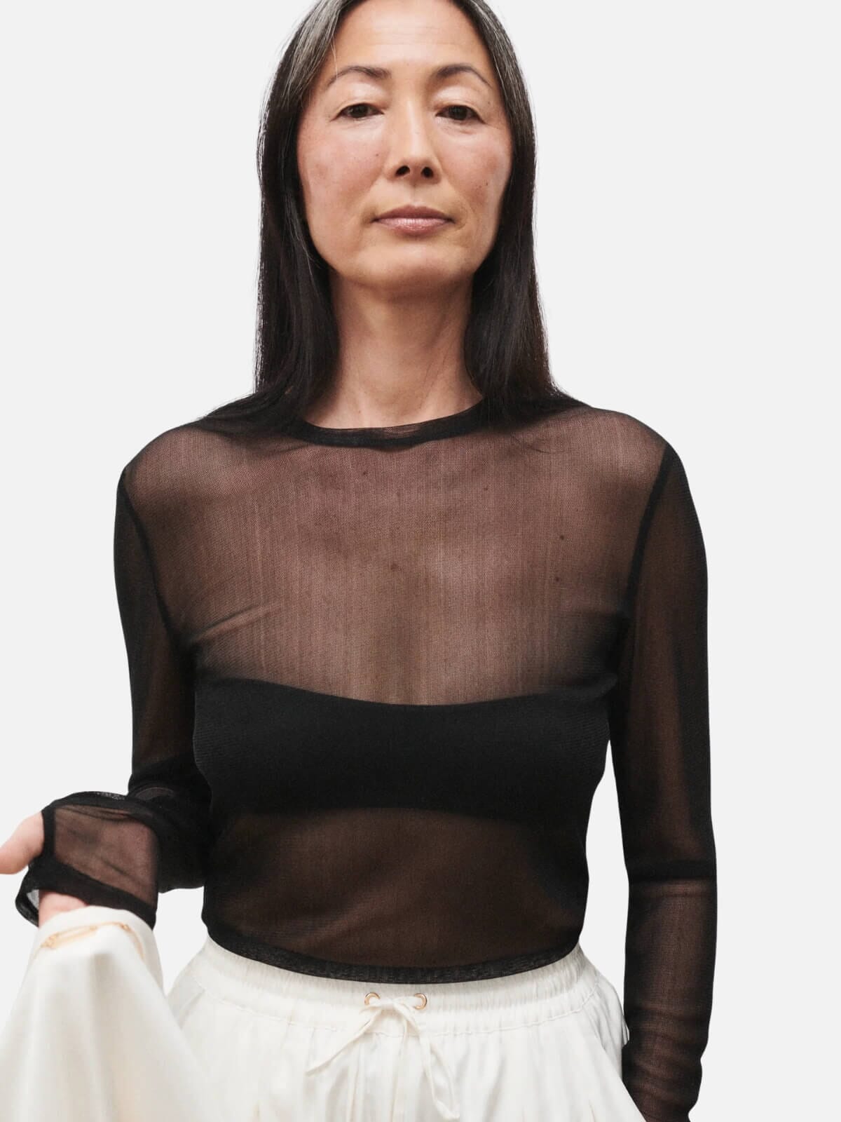 Mesh Long Sleeve Top - Black Tops Silk Laundry 