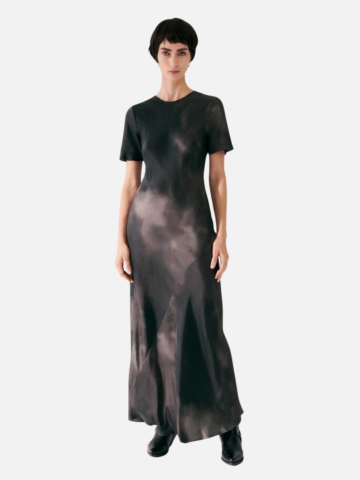 Silk Laundry | Short Sleeve Bias Dress - Smoke | Perlu