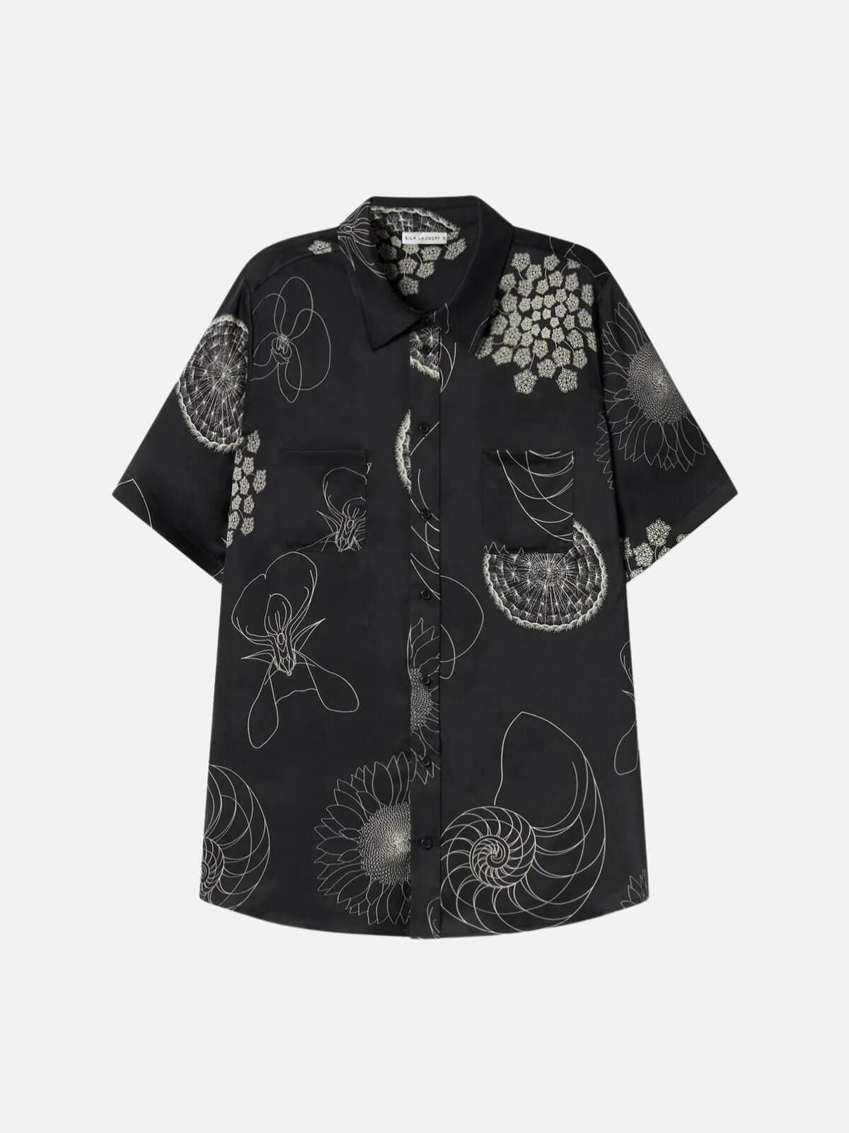 Silk Laundry | Short Sleeve Boyfriend Shirt Fibonacci - Black | Perlu