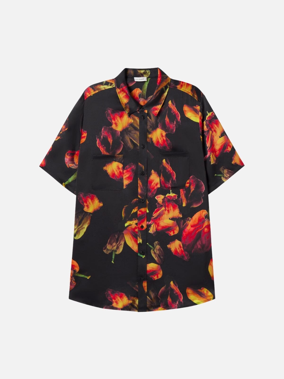 Short Sleeve Boyfriend Shirt - Tulipa Black Shirts Silk Laundry 