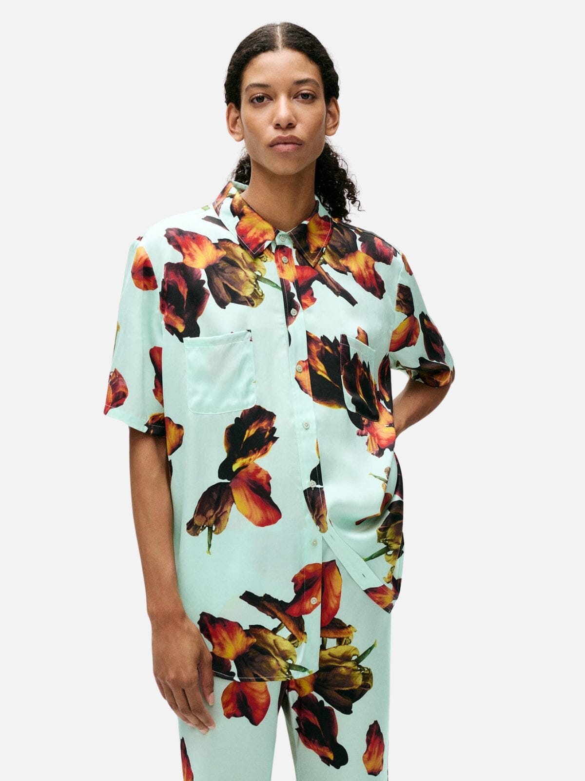 Silk Laundry | Short Sleeve Boyfriend Shirt - Tulipa Dew | Perlu