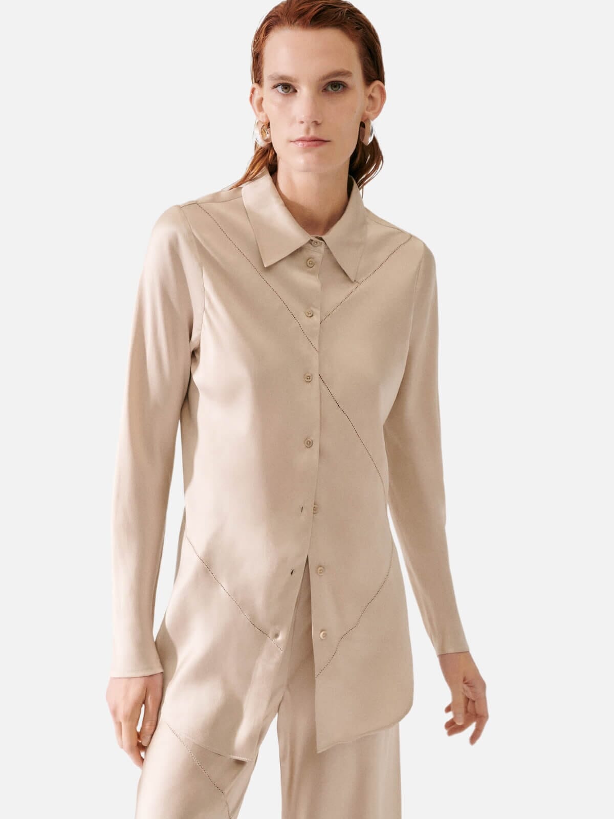 Silk Laundry | Splice Bias Cut Shirt - Hazelnut | Perlu