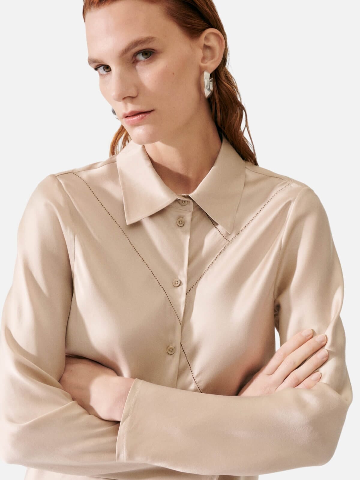 Silk Laundry | Splice Bias Cut Shirt - Hazelnut | Perlu