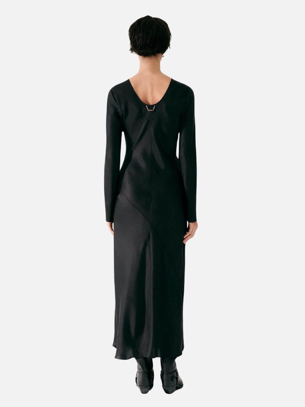 Silk Laundry | Splice Full Sleeve Bias Dress - Black | Perlu