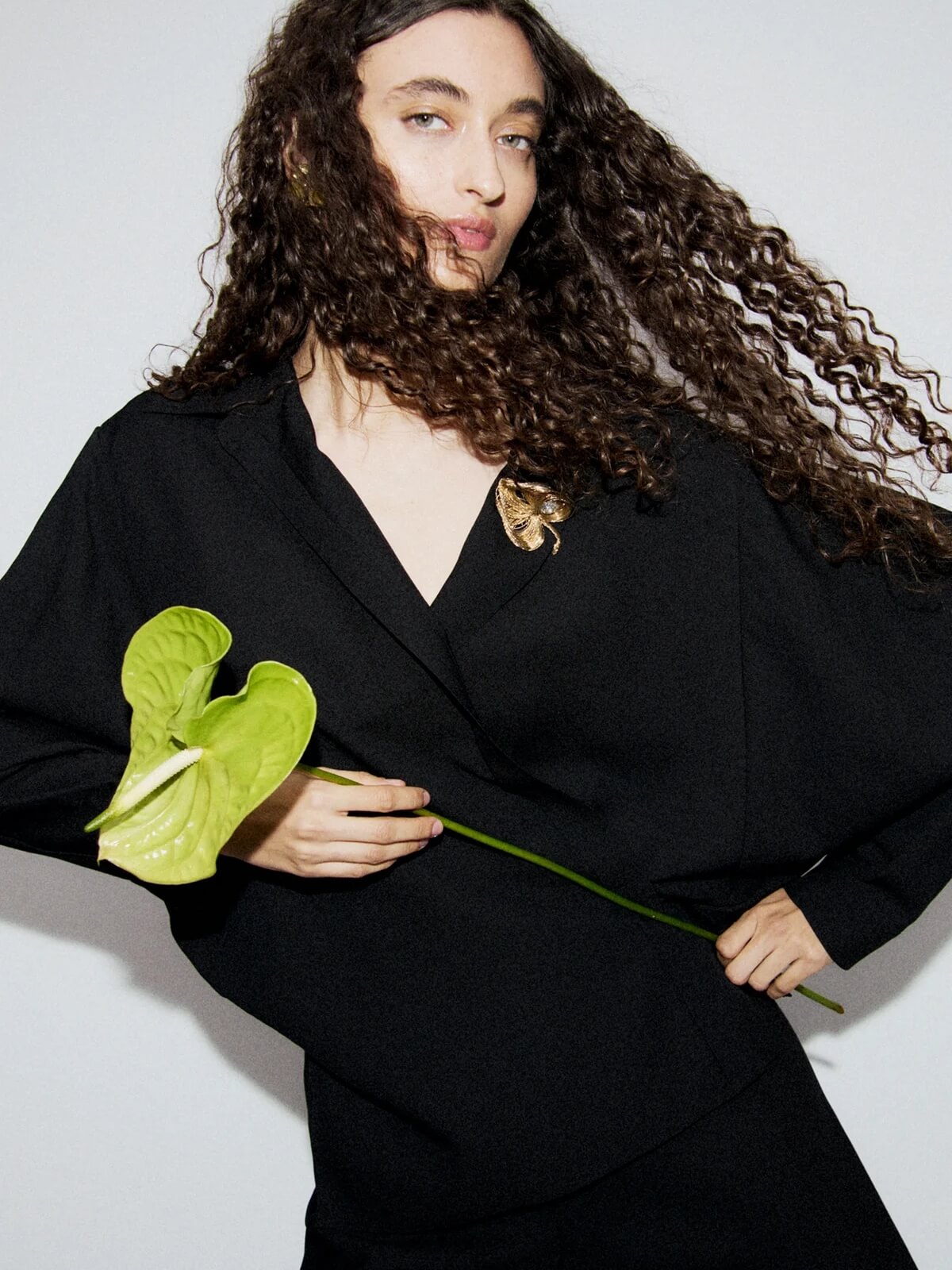 Wool Silk Cross Over Shirt - Black