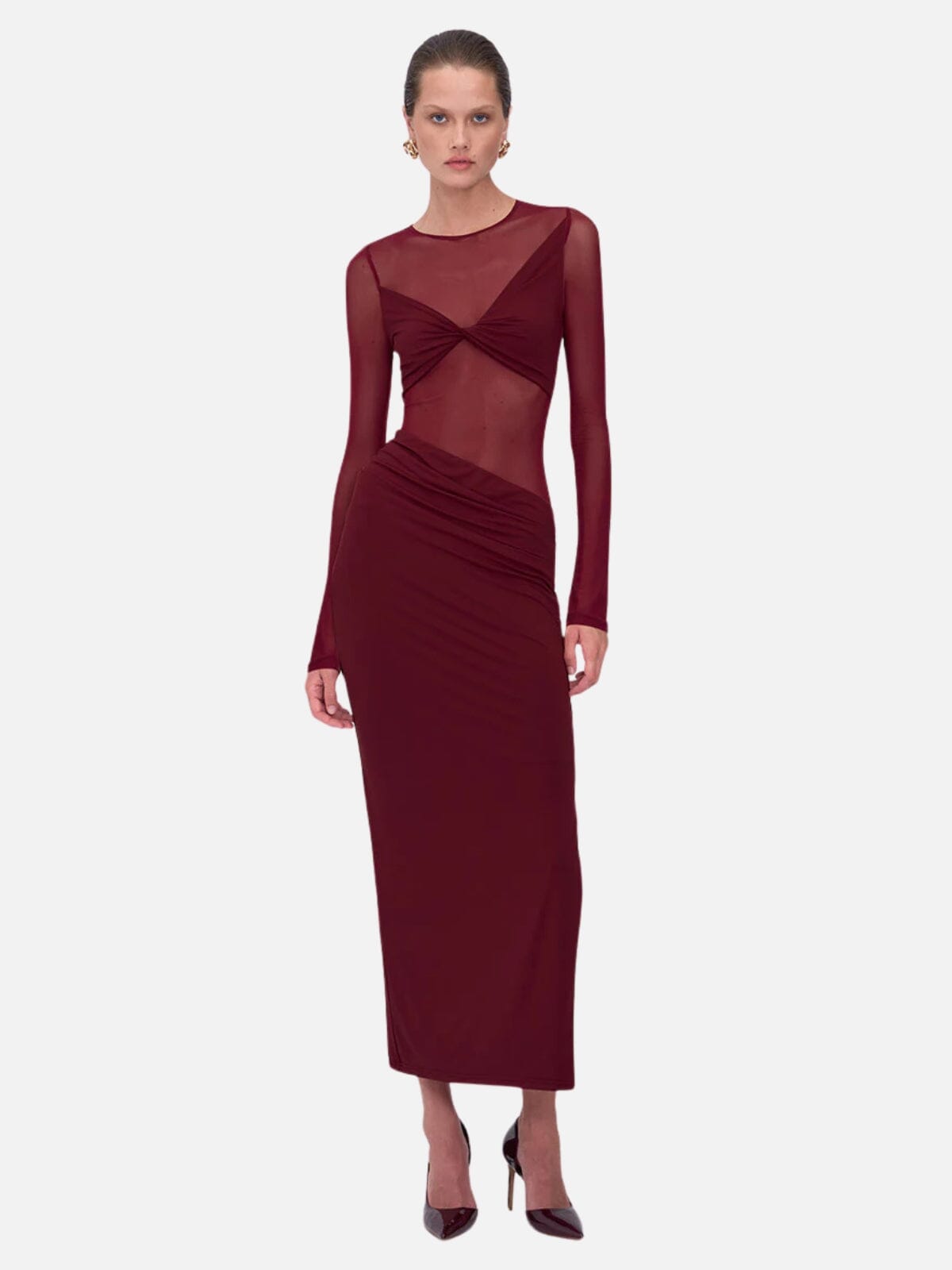 Suboo | Auguste Long Sleeve Mesh Jersey Maxi - Bordeaux | Perlu