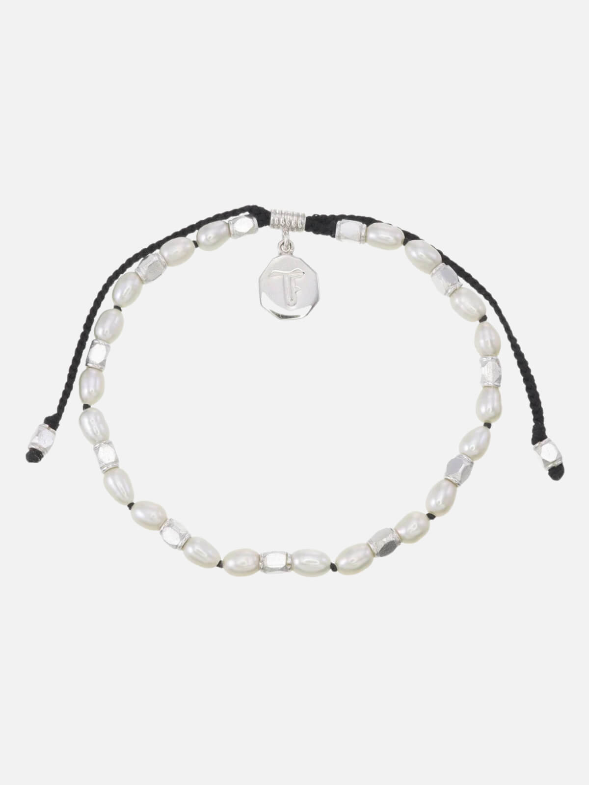 Tiger Frame | Mini Pearls Hand Knotted Bracelet - Black/Silver | Perlu