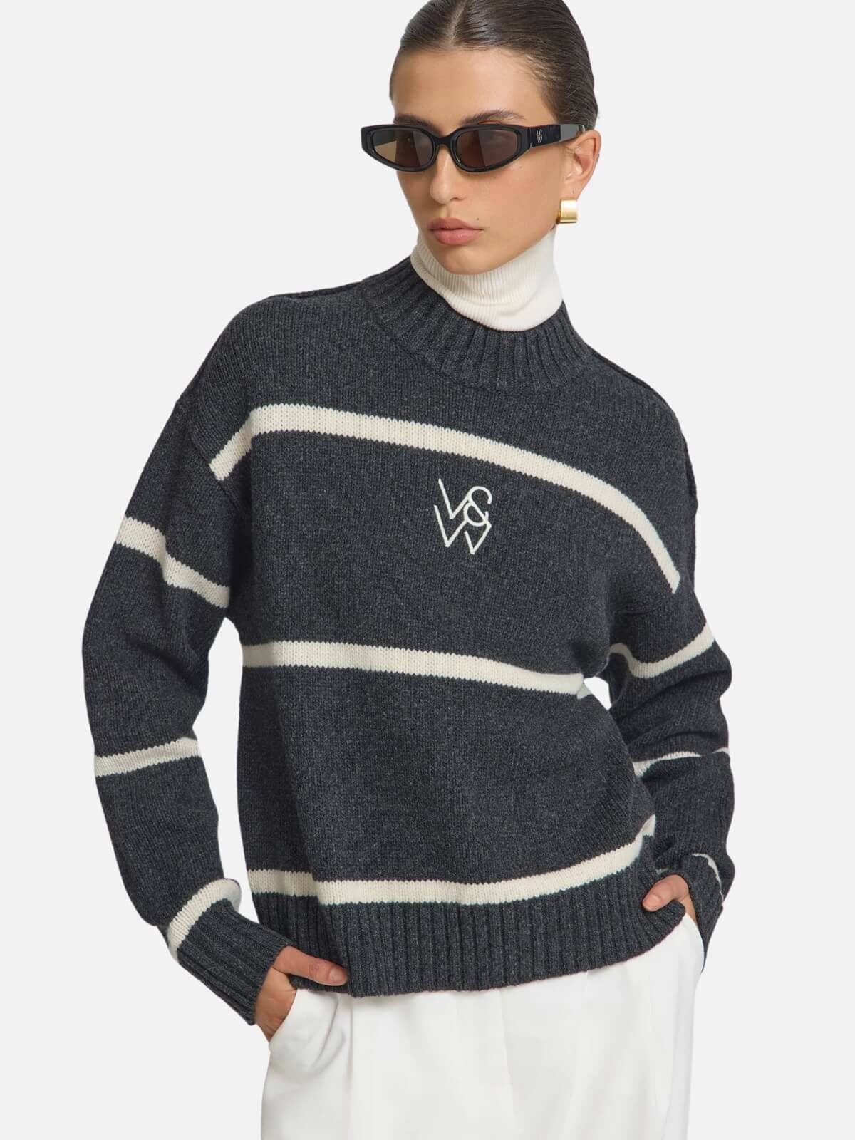 Invictus Knit - Charcoal/Ivory Tops Viktoria & Woods 