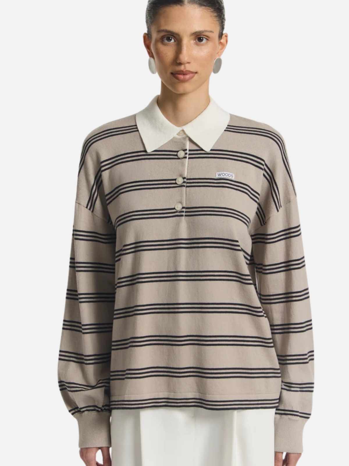 Pinnacle Polo Knit - Ecru Stripe