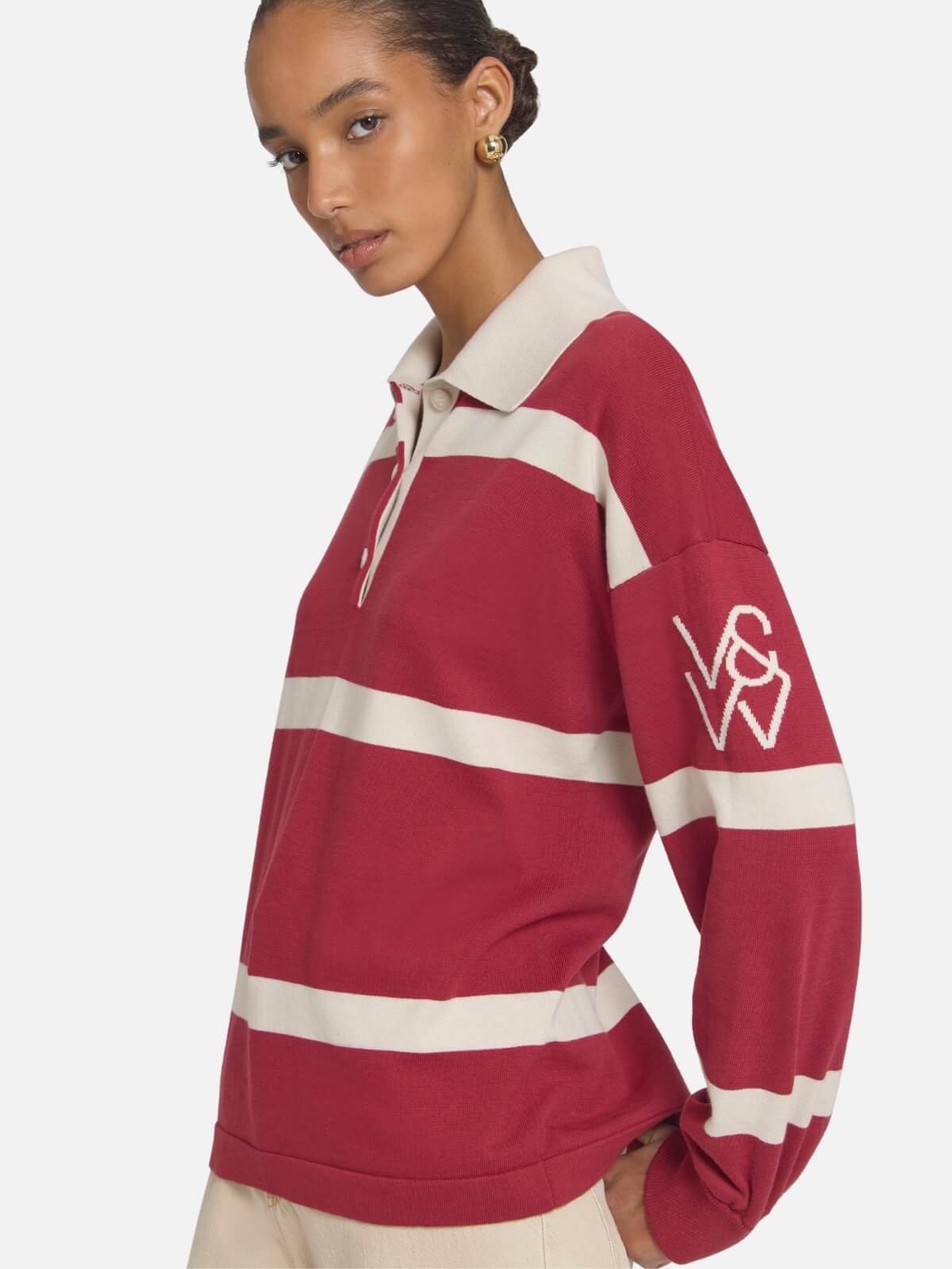 Rival Polo Knit - Scarlet Stripe