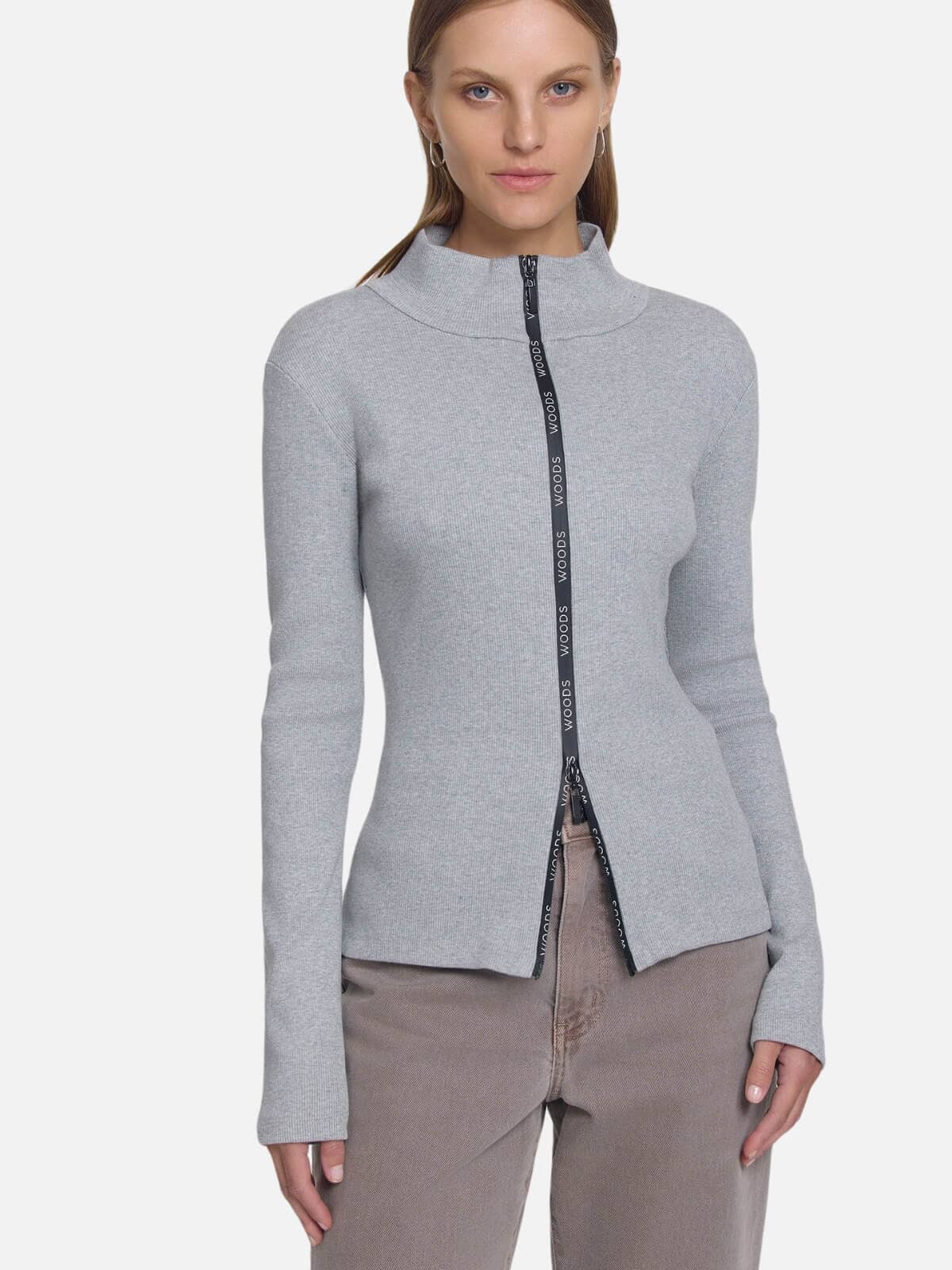 Viktoria & Woods | Woods Rib Zip Top - Grey Marl | Perlu